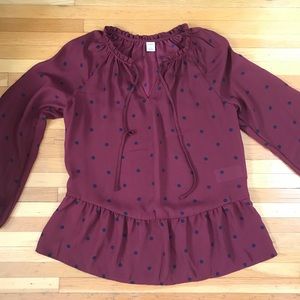 Old Navy Burgundy and Navy Polka Dot Peasant Top
